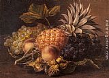 Basket Paintings - Grapes, a Pineapple, Peaches and Hazelnuts in a Basket by Johan Laurentz Jensen